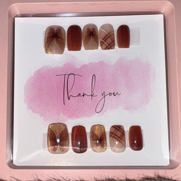 COPY - Brown Butterfly Press-On or Glue-On Nails Size M - Picture 1 of 7